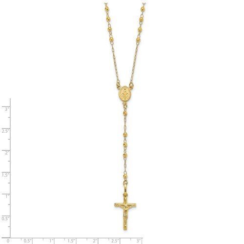 14k Yellow Gold 24 Inch Polished Faceted Beads Rosary Necklace