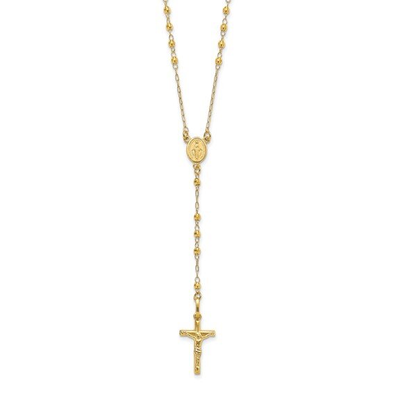14k Yellow Gold 24 Inch Polished Faceted Beads Rosary Necklace