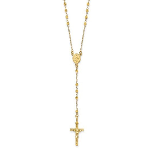 14k Yellow Gold 24 Inch Polished Faceted Beads Rosary Necklace