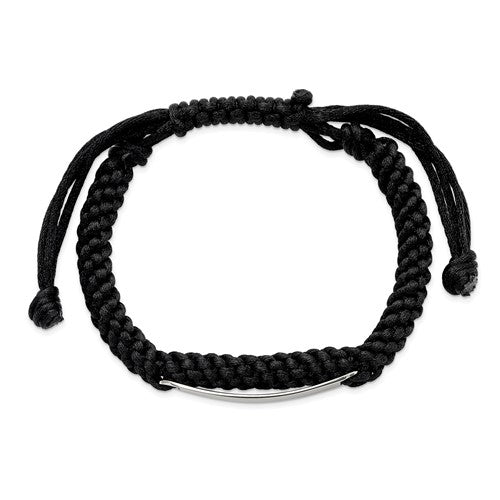 Stainless Steel Polished Black Fabric Adjustable ID Bracelet