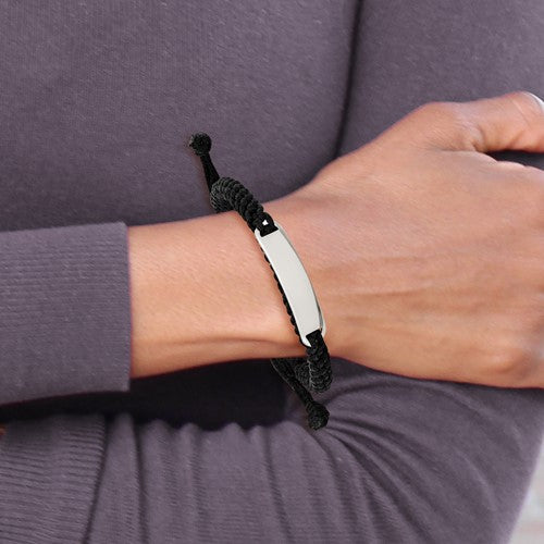 Stainless Steel Polished Black Fabric Adjustable ID Bracelet