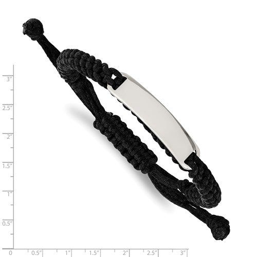 Stainless Steel Polished Black Fabric Adjustable ID Bracelet