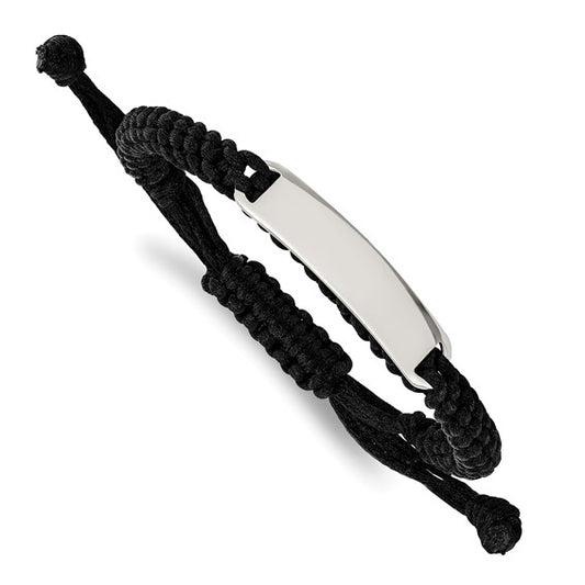 Stainless Steel Polished Black Fabric Adjustable ID Bracelet