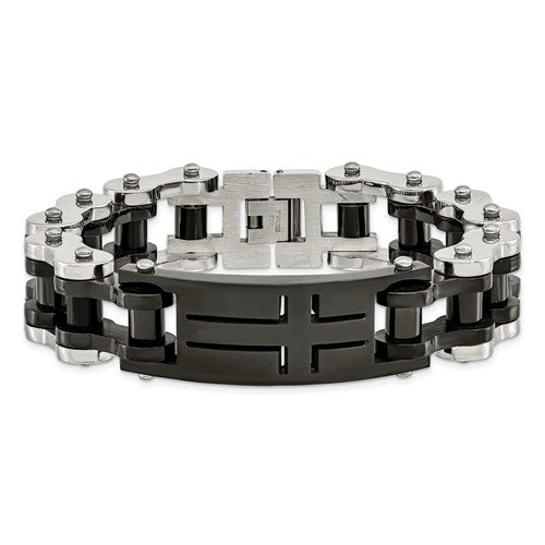 Stainless Steel Black IP Plated Cross ID Bracelets