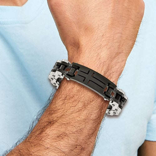 Stainless Steel Black IP Plated Cross ID Bracelets