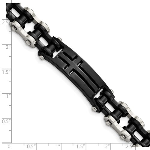 Stainless Steel Black IP Plated Cross ID Bracelets