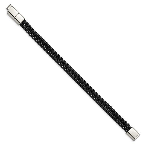 Stainless Steel Black IP Plated w/ Black Cotton Bracelet
