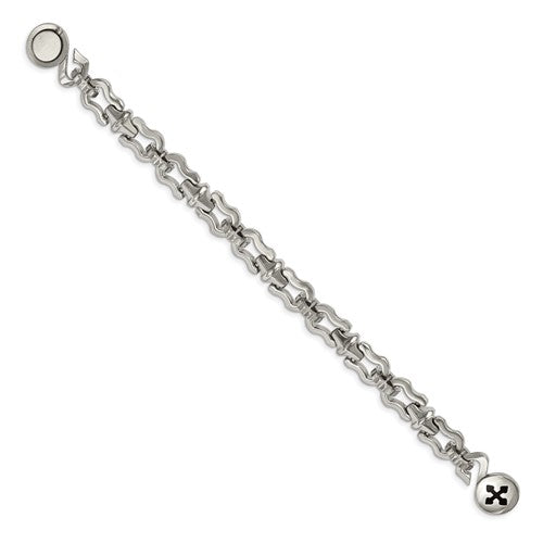 Stainless Steel Polished w/ Black Rubber Cross Bracelet