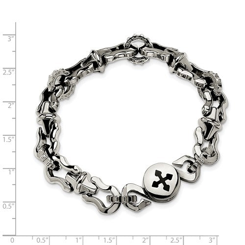 Stainless Steel Polished w/ Black Rubber Cross Bracelet