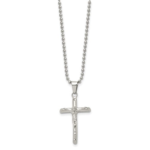 Stainless Steel Polished Crucifix w/ 20 Inch Ball Chain