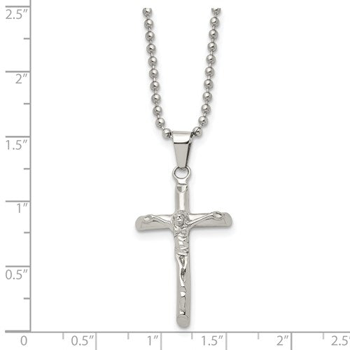Stainless Steel Polished Crucifix w/ 20 Inch Ball Chain