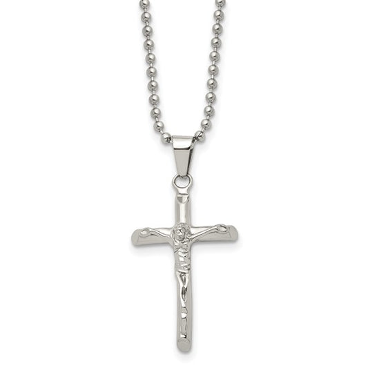 Stainless Steel Polished Crucifix w/ 20 Inch Ball Chain