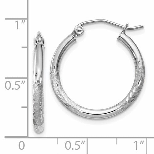 14k White Gold Diamond-Cut 2mm Round Hoop Earrings - 20 mm