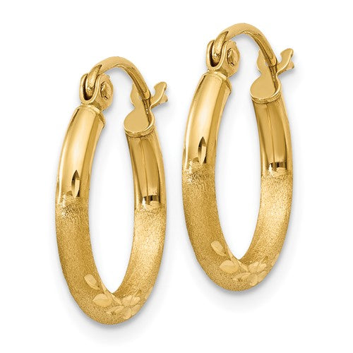 14k Diamond-Cut 2 mm Round Hoop Earrings 15 mm