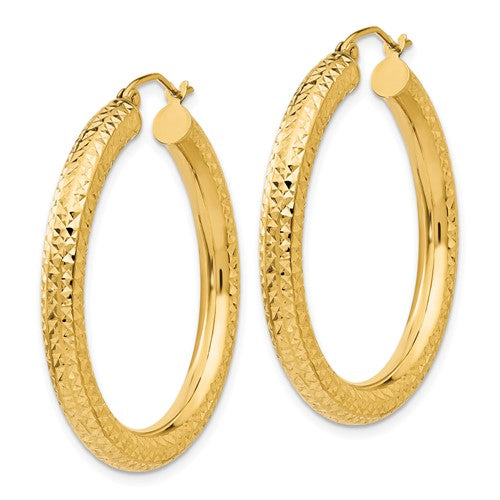 14k Diamond-Cut Hoop Earrings - 35 mm