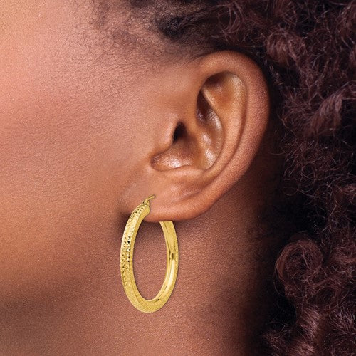 14k Diamond-Cut Hoop Earrings - 35 mm