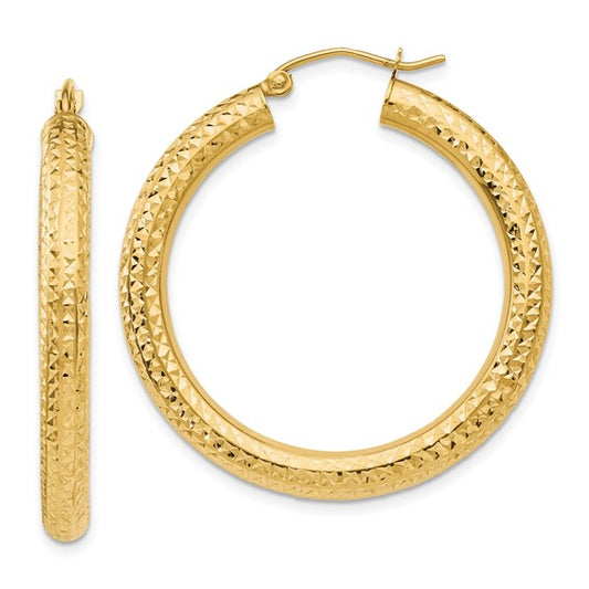 14k Diamond-Cut Hoop Earrings - 35 mm