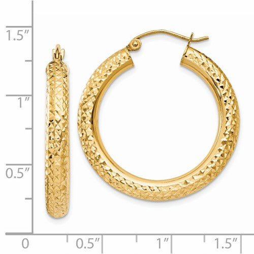 14k Diamond-Cut Hoop Earrings - 30 mm