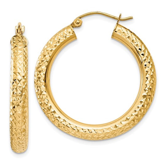 14k Diamond-Cut Hoop Earrings - 30 mm