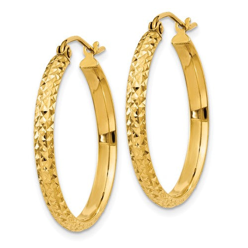 14k Diamond-Cut 2.8mm Round Hoop Earrings 25 mm
