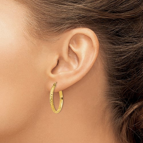 14k Diamond-Cut 2.8mm Round Hoop Earrings 25 mm