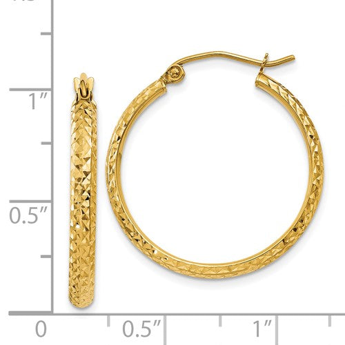 14k Diamond-Cut 2.8mm Round Hoop Earrings 25 mm