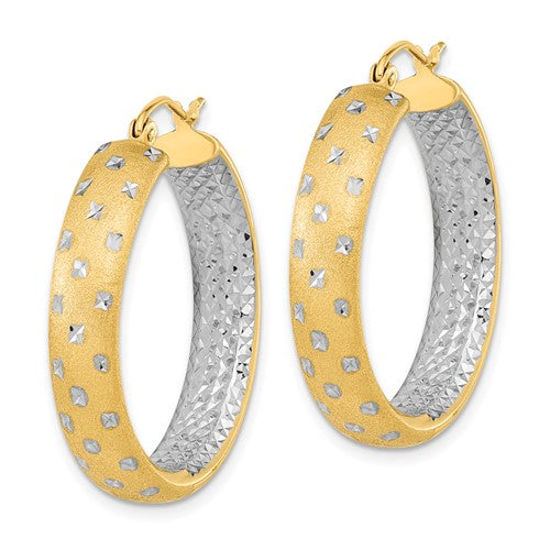 14k Two-Tone Diamond-Cut Hoop Earrings - 32 mm