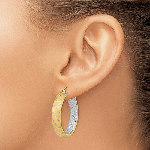 14k Two-Tone Diamond-Cut Hoop Earrings - 32 mm