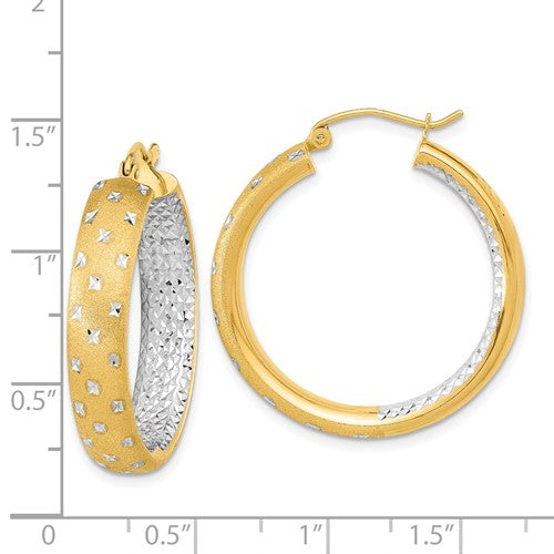 14k Two-Tone Diamond-Cut Hoop Earrings - 32 mm