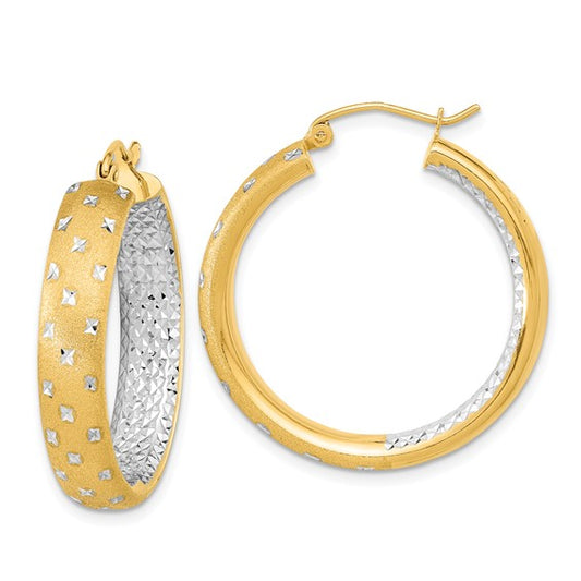 14k Two-Tone Diamond-Cut Hoop Earrings - 32 mm
