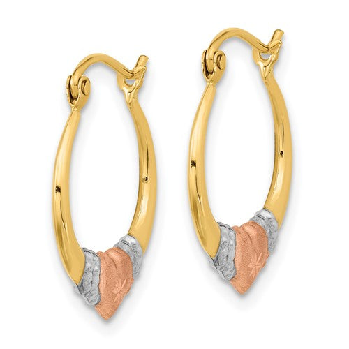 14k Tri-Color Heart Hoop Earrings