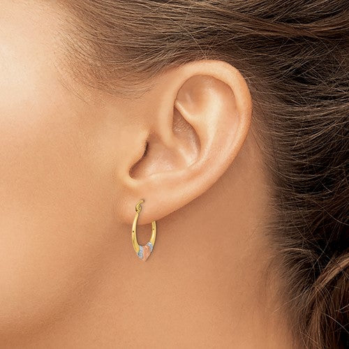 14k Tri-Color Heart Hoop Earrings