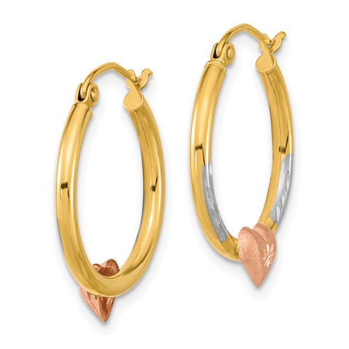 14k Tri-Color Heart Hoop Earrings