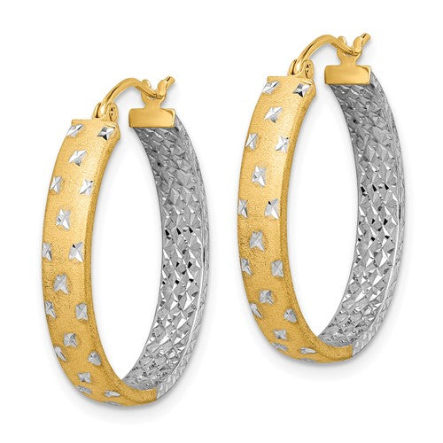 14k Two-Tone Diamond-Cut In/Out Hoop Earrings 25 mm