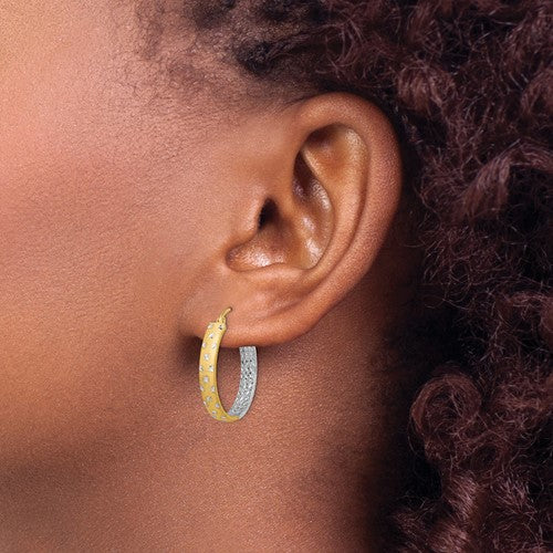 14k Two-Tone Diamond-Cut In/Out Hoop Earrings 25 mm