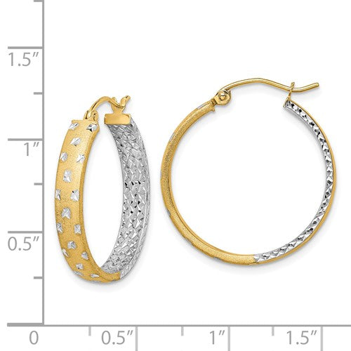14k Two-Tone Diamond-Cut In/Out Hoop Earrings 25 mm