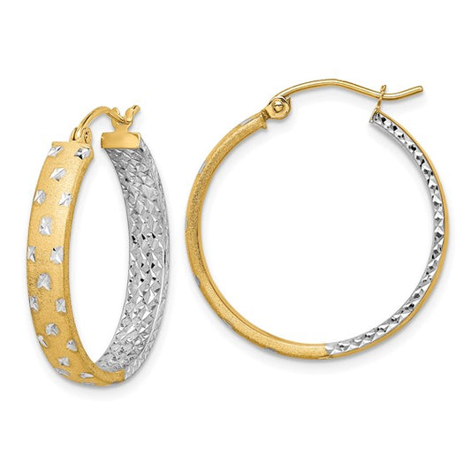 14k Two-Tone Diamond-Cut In/Out Hoop Earrings 25 mm