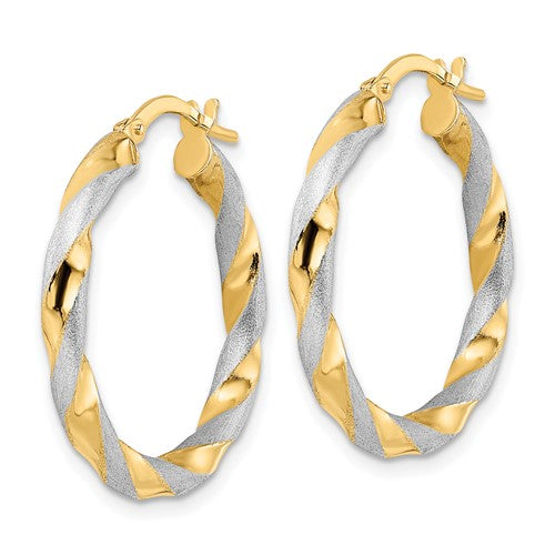 14k Two-Tone Twisted Hoop Earrings - 27 mm