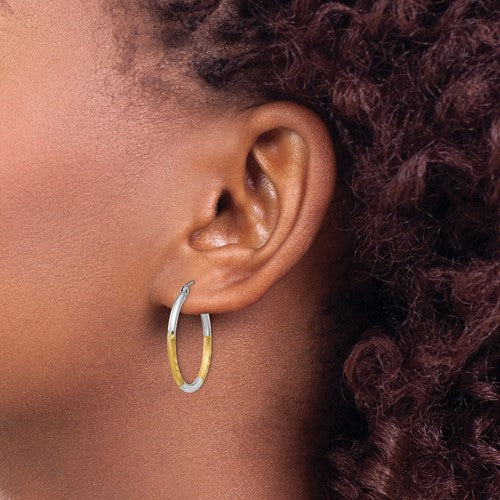14k Two-Tone Diamond-Cut 20 mm Hoop Earrings