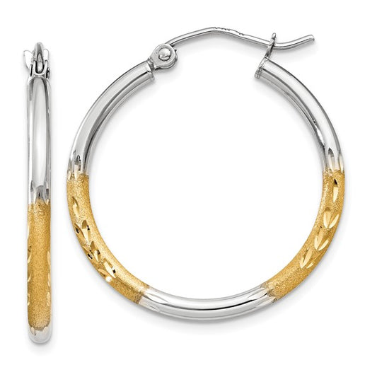14k Two-Tone Diamond-Cut 20 mm Hoop Earrings