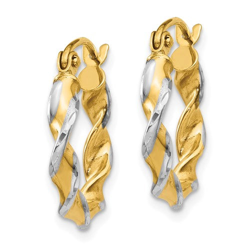 14k Two-Tone Diamond-Cut Twisted 10 mm Hoop Earrings
