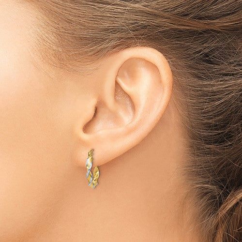 14k Two-Tone Diamond-Cut Twisted 10 mm Hoop Earrings