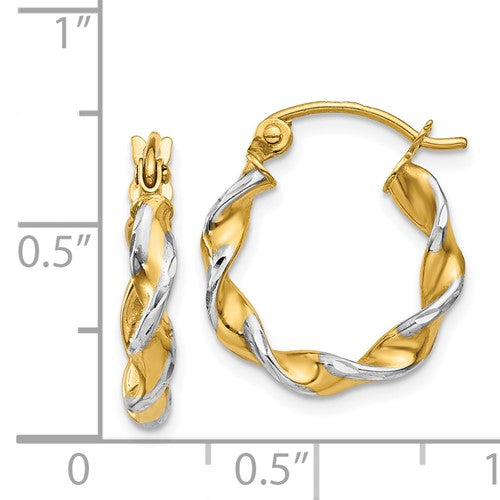 14k Two-Tone Diamond-Cut Twisted 10 mm Hoop Earrings