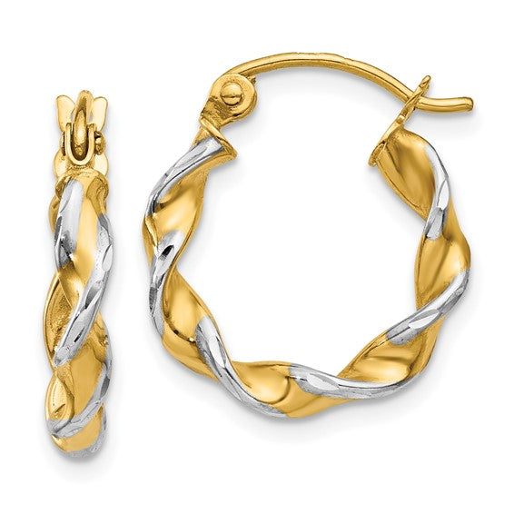 14k Two-Tone Diamond-Cut Twisted 10 mm Hoop Earrings
