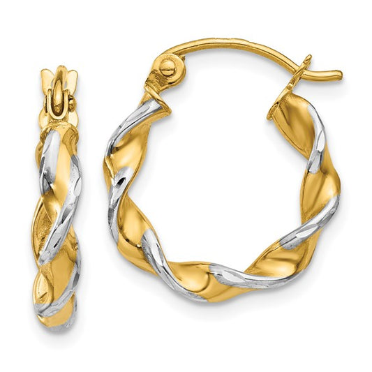 14k Two-Tone Diamond-Cut Twisted 10 mm Hoop Earrings