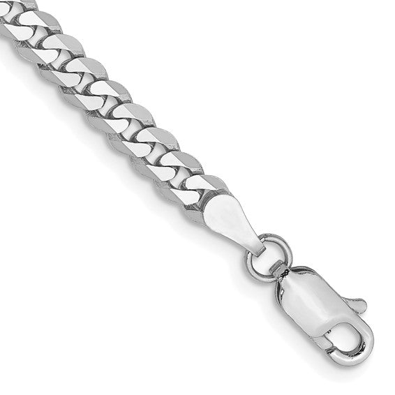 14k White Gold Solid Flat Beveled Curb Link Bracelet 3.90mm