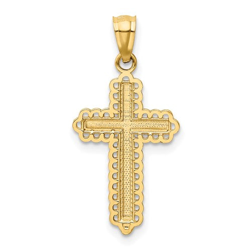 14k Two-Tone Diamond-Cut Cross Pendant