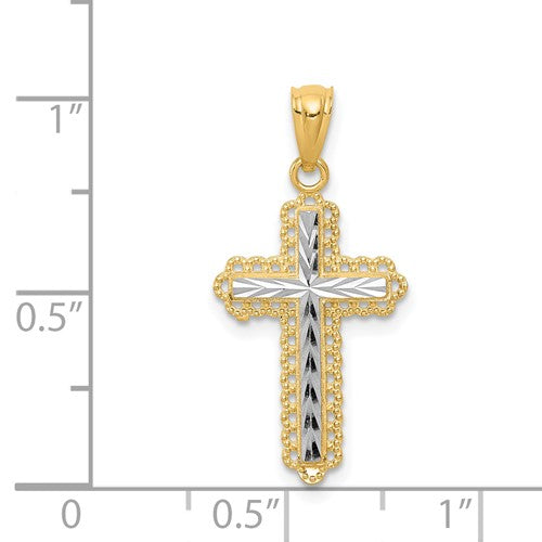 14k Two-Tone Diamond-Cut Cross Pendant