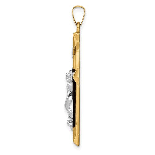 14k Two-tone Polished INRI Crucifix Pendant
