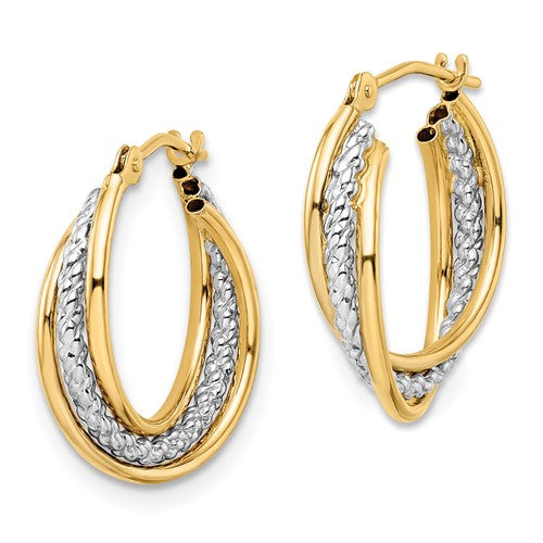 14k Two-Tone Polished Textured Hoop Earrings